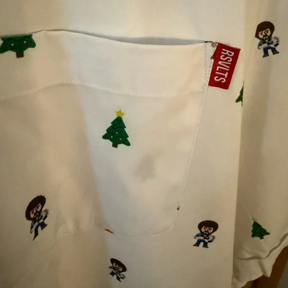 RSVLTS Bob Ross Christmas Shirt - White with Multicolor Accents - Picture 2 of 7